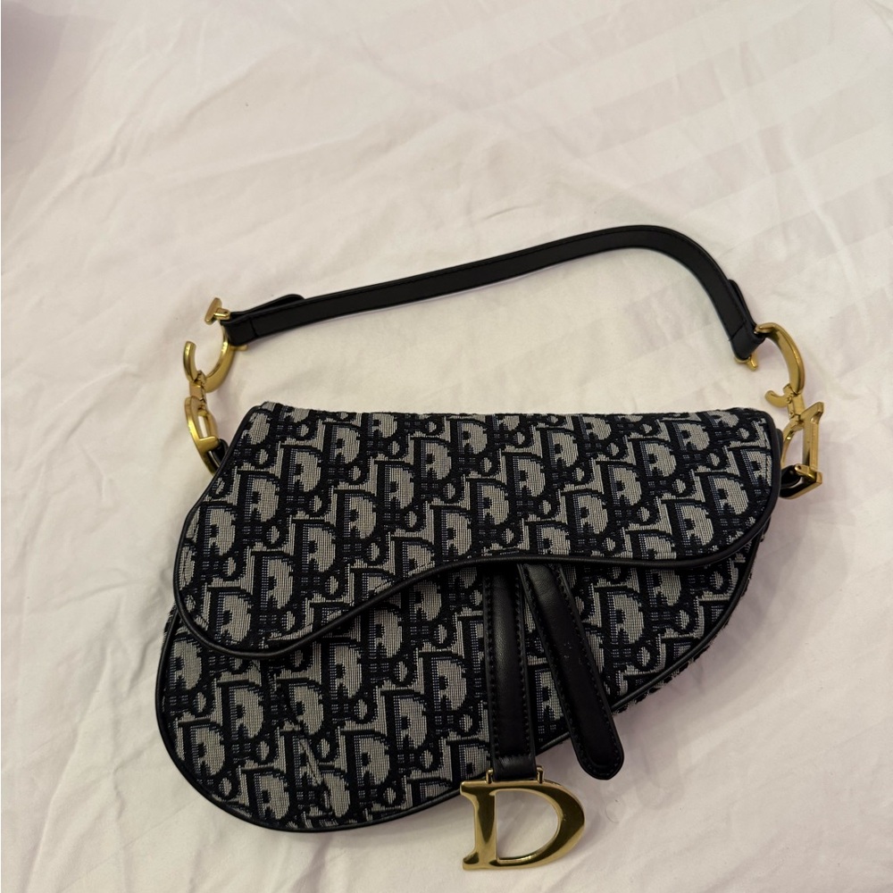 Dior Black and Gray Saddle Bag